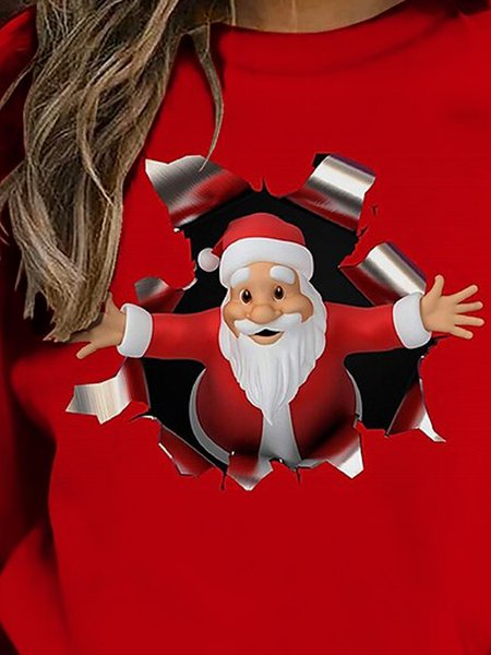 Christmas Snowman Crew Neck Loosen Shirts & Tops, Red, Hoodies & Sweatshirts
