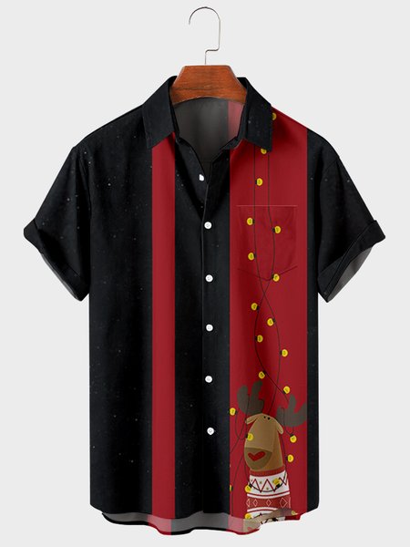 Short Sleeve Shirt Collar Party Shirts & Tops, Black, Men's Floral shirt