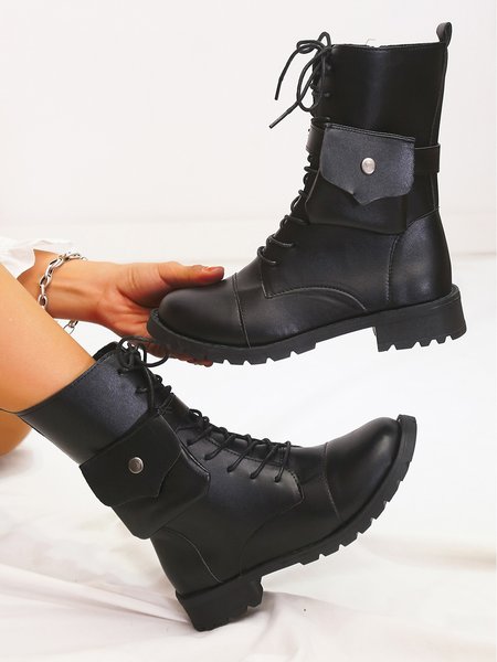 Casual Pocket Metal Buckle Martin bBoots, As picture, Boots