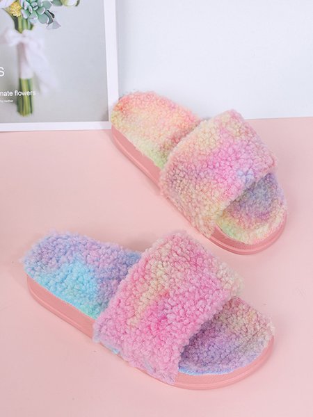 Elegant And Simple Fur Slippers, Multicolor, Slippers