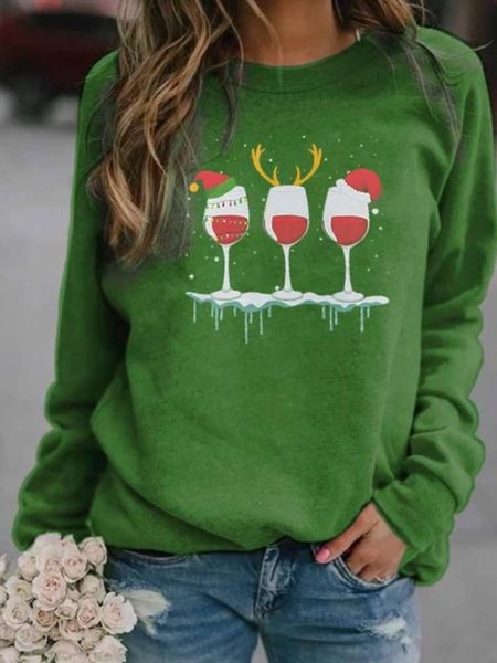 Regular Fit Christmas Snowman Crew Neck Sweatshirt, Green, Hoodies & Sweatshirts