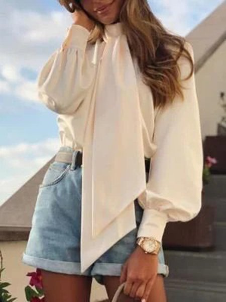 Long Sleeve Solid Blouse, White, Blouses and Shirts