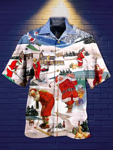 Outdoor Santa Claus Shirt Collar Shirts & Tops, As picture, Men's Floral shirt