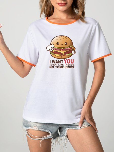 Unocis Fun Printed Round Neck Short Sleeve Ringer Tee, Orange, T-shirts