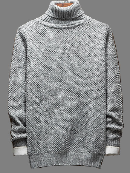 Cotton High Neck Long Sleeve Sweater, Light gray, Sweater