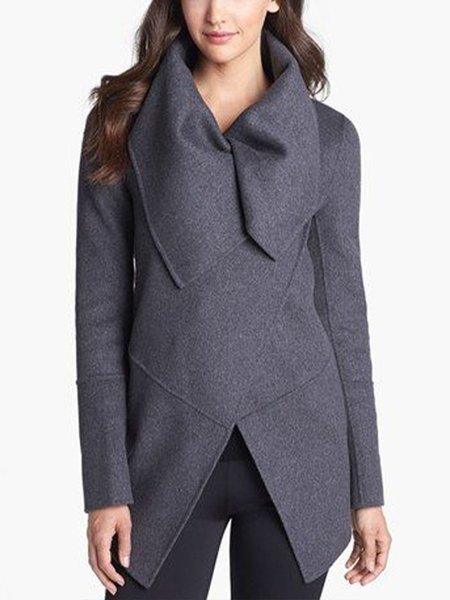 Loosen Plain Elegant Regular Outerwear, Deep gray, Coats