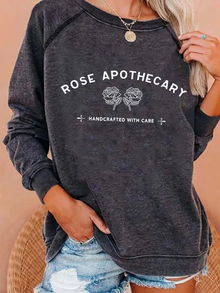 Crew Neck Raglan Sleeve Casual Letter Sweatshirt, Black-grey, Hoodies & Sweatshirts