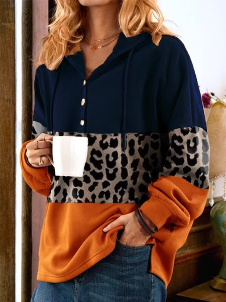 Leopard Hooded Casual Sweatshirt, Multicolor, Hoodies & Sweatshirts