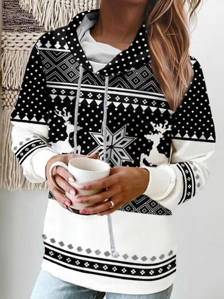 Cotton Blends Casual Sweatshirt, Black-white, Sweatshirts & Hoodies