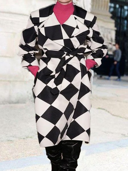 Flat Collar Outerwear, Black-white, Coats