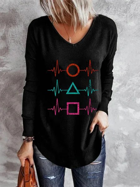 Geometric Vintage Shirts & Tops, Black, T-Shirts