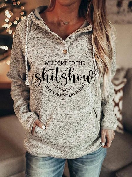 Letter Hooded Sweatshirt, Gray, Hoodies & Sweatshirts