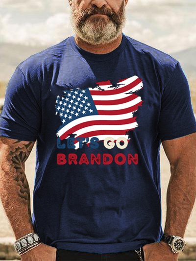 printed round neck short-sleeved cotton T-shirt, Purplish blue, T-shirts
