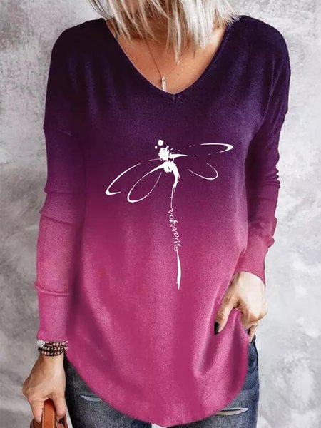 Dragonfly Regular Fit V Neck Shirts & Tops, Multicolor, Tops