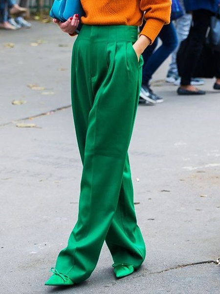 Work Formal Straight Leg Pants, Green, Wide Leg Pants