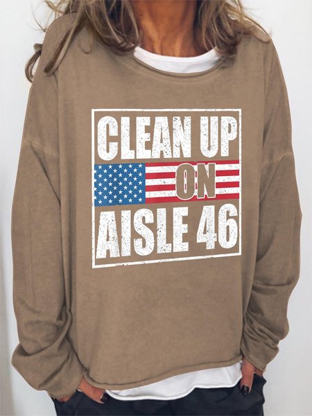 Clean Up On Aisle 46 Women's Loosen Letter Casual Sweatshirt, Light brown, Hoodies&Sweatshirts