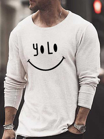 Casual Crew Neck Shirts & Tops, White, T-shirt