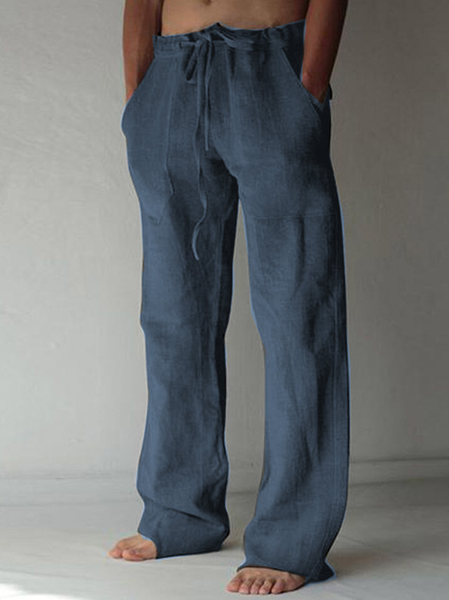 Casual Cotton And Linen Casual Pants, Blue, Pants