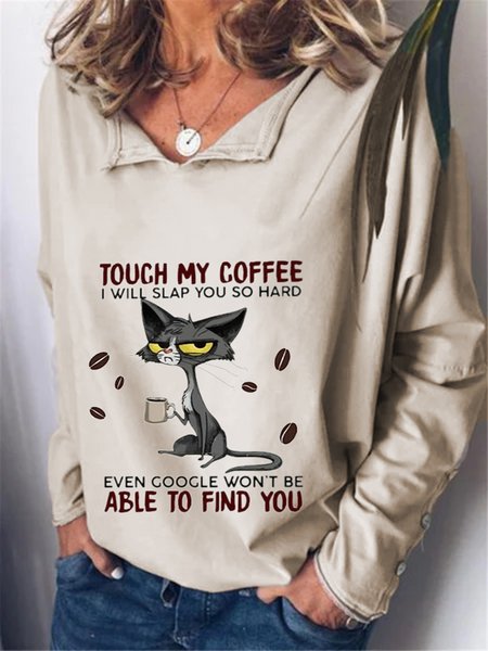 Casual Long Sleeve Plus Size Printed Tops T-shirts, Apricot, T-Shirts
