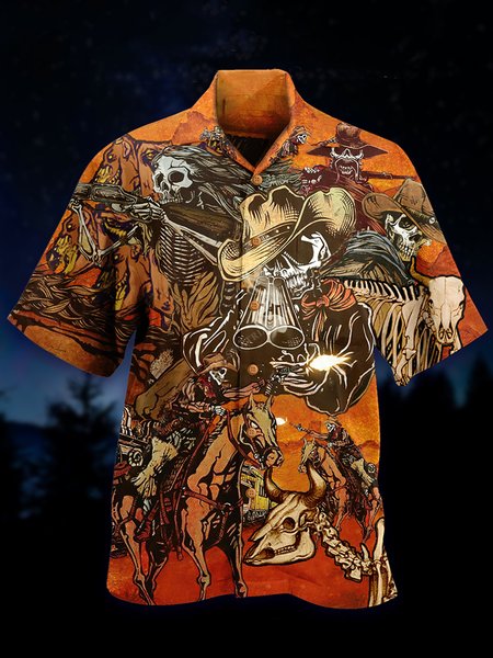 Mens Vintage Skull Cowboy Print Loose Short Sleeve Shirts, Orange, Men's Floral shirt
Mens Vintage Skull Cowboy Print Loose Short Sleeve Shirts, Orange, Men's Floral shirt