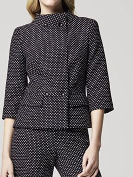 Regular Fit Elegant Polka Dots Outerwear, Black, Jackets