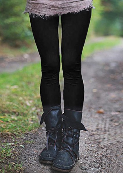 Skinny Solid Casual Pants, Black, Leggings
