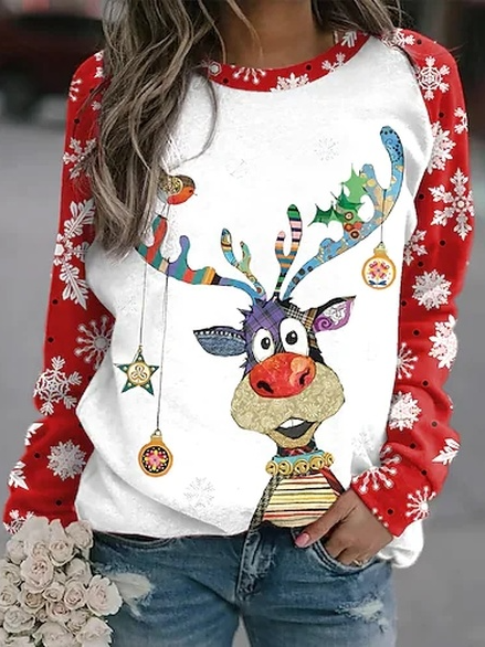 Crew Neck Christmas Snowman Sweatshirts, Red, Sweatshirts & Hoodies