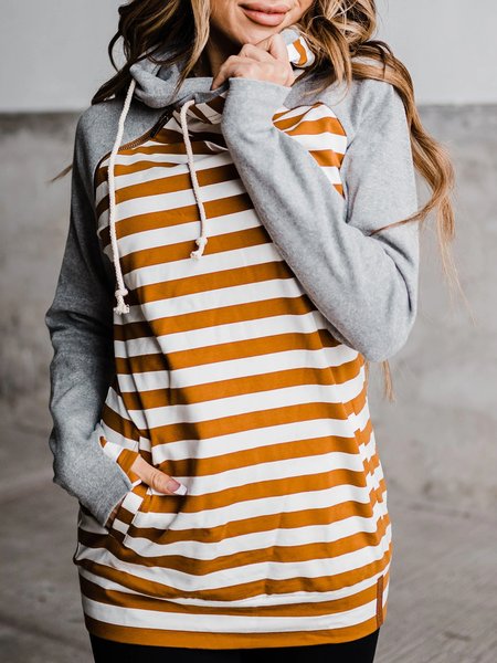 Cowl Neck Casual Striped Sweatshirt, Multicolor, Hoodies & Sweatshirts