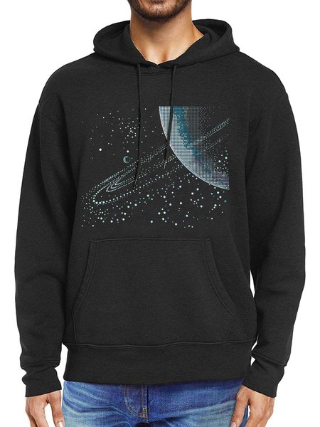 Universe Graphic Long Sleeve Loose Hooded Sweatshirt, Black, Hoodies&Sweatshirts