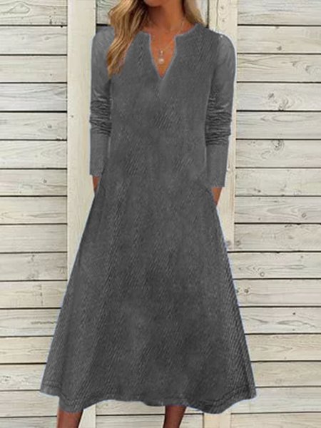 Loosen Plain Cotton Dresses, Deep gray, Midi Dresses