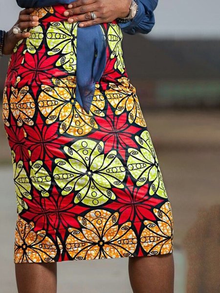 Regular Fit Floral Skirts, As picture, Midi Skirts