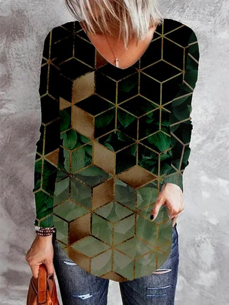 Vintage Geometric Pattern Long Sleeve V Neck Plus Size Casual Tops, Multicolor, Tops
Vintage Geometric Pattern Long Sleeve V Neck Plus Size Casual Tops, Multicolor, Tops