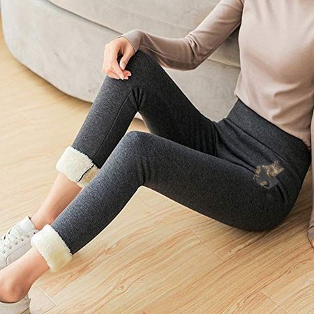 Fluff/Granular Fleece Fabric Skinny Simple Pants, Deep gray, Leggings