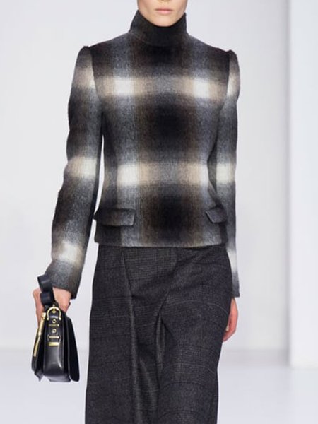 Long Sleeve Grid Regular Fit Work Top, Black-grey, Tops