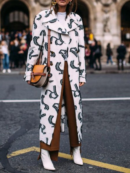 Abstract Casual Lapel Coat, As picture, Coats