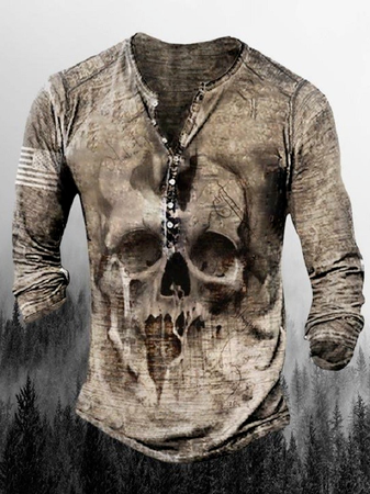 Henley Casual Long Sleeve Shirts & Tops, As picture, T-shirt