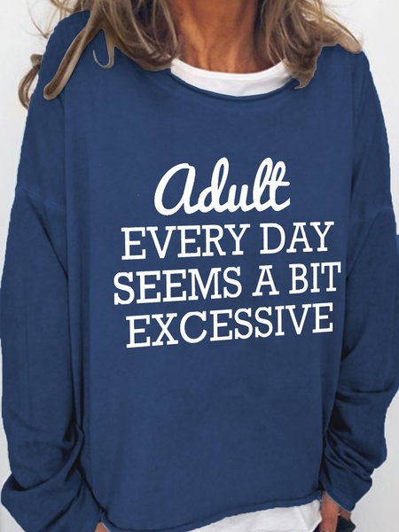 Funny letter print round neck long-sleeved sweatshirt, Deep blue, Hoodies&Sweatshirts