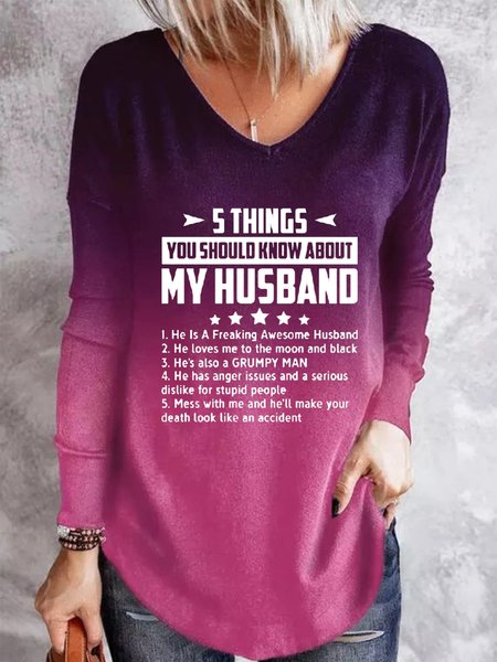 Casual Ombre V Neck Shirts & Tops, Multicolor, Tops