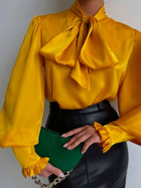 Winter Work Formal Date Tie Neck Non-Stretch Mid-weight Plain Tops, Yellow, Blouses and Shirts
Winter Work Formal Date Tie Neck Non-Stretch Mid-weight Plain Tops, Yellow, Blouses and Shirts