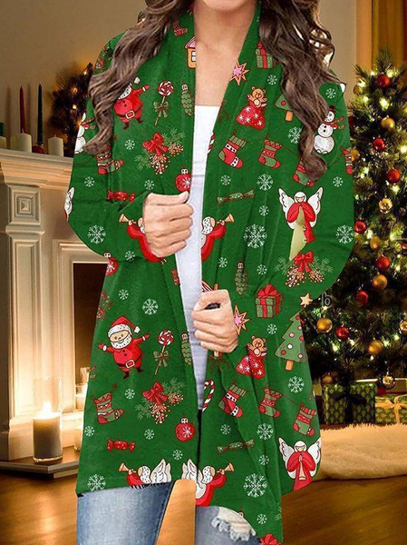 Green red Cute Collarless Plants Outerwear, Outerwear