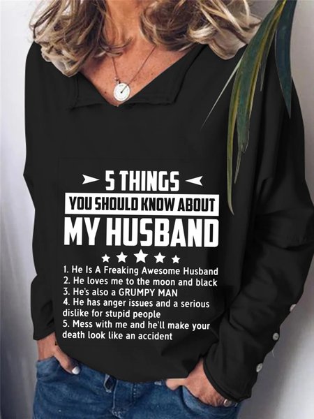 Casual Long Sleeve Plus Size Printed Tops T-shirts, Black, T-Shirts