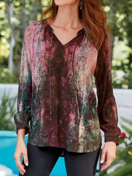 V Neck Loosen Casual Shirts & Tops, As picture, Tops