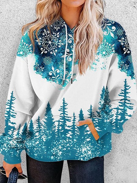 Hooded Loosen Casual Sweatshirt, Blue, Hoodies & Sweatshirts