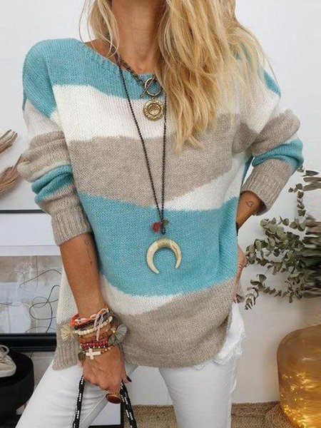 Popular Color Block Print Round Neck Daily Casual Sweater, Multicolor, Sweaters
Popular Color Block Print Round Neck Daily Casual Sweater, Multicolor, Sweaters