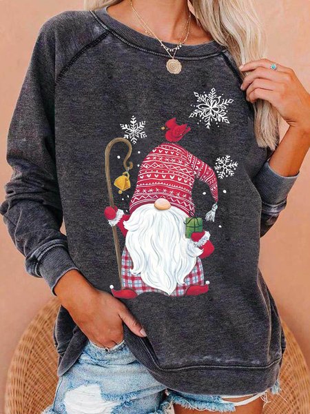 Christmas Snowman Crew Neck Shirts & Tops, Deep gray, Tops