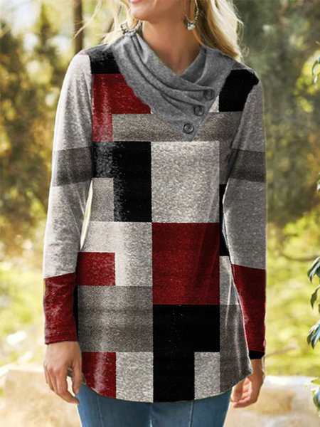 Casual Long Sleeve V Neck Printed Top, Gray, Tops
Casual Long Sleeve V Neck Printed Top, Gray, Tops