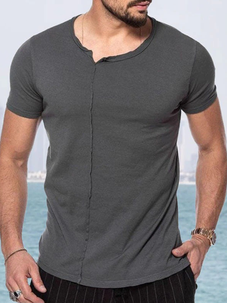 Sporty Crew Neck Cotton Blends Short Sleeve Shirts & Tops, Gray, Men's t-shirts