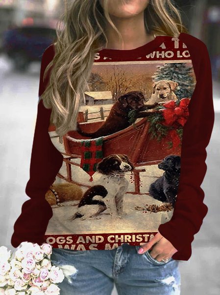 Dogs And Christma Women's Raglan Sleeve Sweatshirts, As picture, Hoodies&Sweatshirts