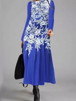 Floral Regular Fit Casual Dresses, Blue, Midi Dresses