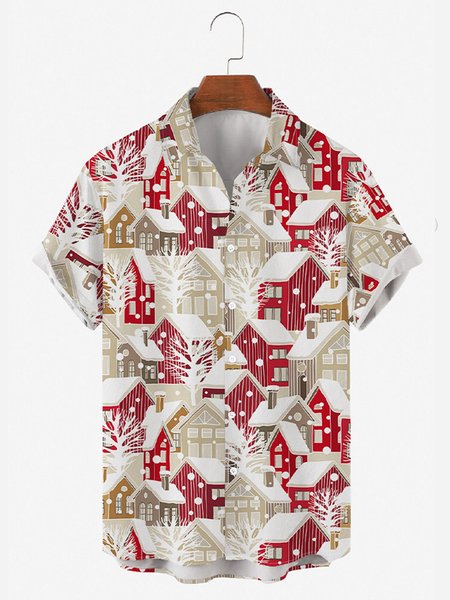 Casual Short Sleeve Shirt Collar Shirts & Tops, As picture, Men's Floral shirt